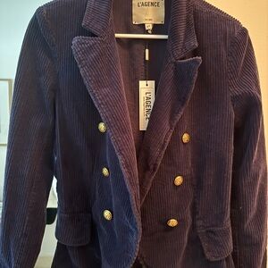 L'AGENCE Navy Corduroy Blazer
